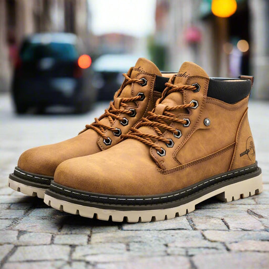 Men's Leather Boots - Lace-Up Closure - Non-Slip Outsole - Robust and Durable