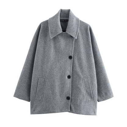 Women's Coat – Oversize Fit – Wool Look – Batwing Sleeves – Button Closure – Notched Collar