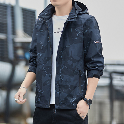 Men’s Jacket - Technical Fabric - Hip Length - Stand-Up Collar With Hood