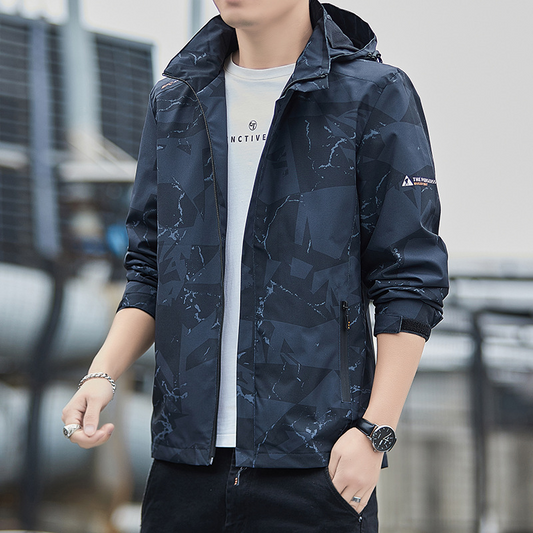 Men’s Jacket - Technical Fabric - Hip Length - Stand-Up Collar With Hood