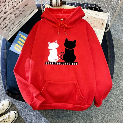 Women's Hoodie – Oversized Fit – Soft Fleece – Fun Cat Print – Casual Streetwear