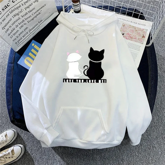 Women's Hoodie – Oversized Fit – Soft Fleece – Fun Cat Print – Casual Streetwear