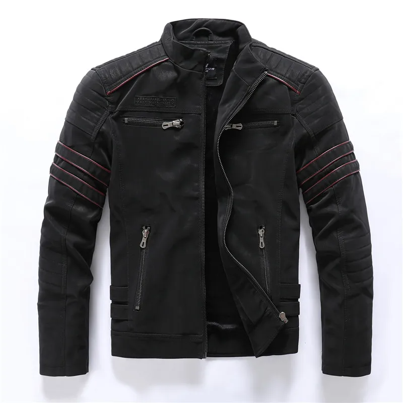 Men's Motorcycle Jacket – Slim Fit – Fleece Lining – Quilt Details – Zipper Pockets