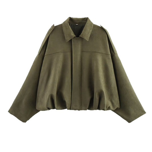 Women's Bomber Jacket – Oversized Fit – Soft Texture – Vintage Look – Military Details