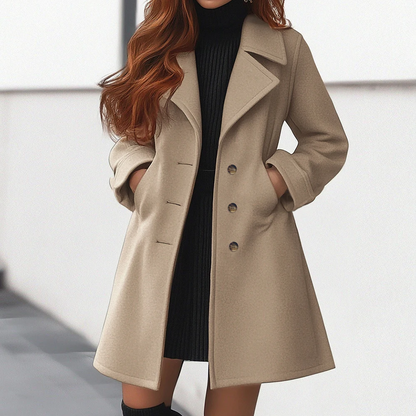 Women's Long Coat – Tailored Fit – Wool Look – Single-Breasted – Classic Lapel