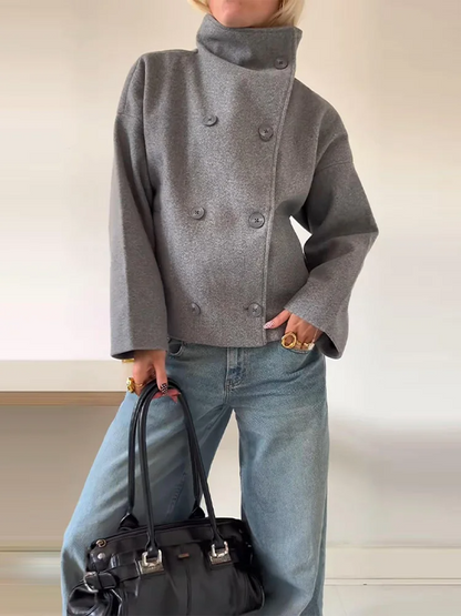 Women's Jacket – Wool Blend – Oversized Fit – Stand Collar – Double Breasted Buttons