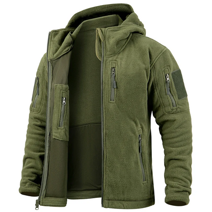 Men's Fleece Jacket – Tactical Fit – Hood – Zipper – Multiple Pockets – Breathable