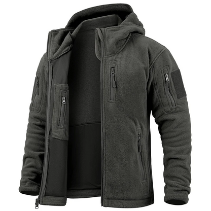 Men's Fleece Jacket – Tactical Fit – Hood – Zipper – Multiple Pockets – Breathable