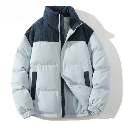 Men’s Puffer Jacket - Quilted Insulation - Ribbed Corduroy Yoke - Hip Length - Elastic Cuffs