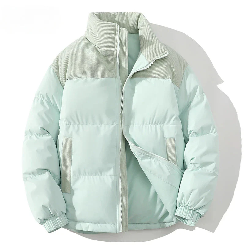 Men’s Puffer Jacket - Quilted Insulation - Ribbed Corduroy Yoke - Hip Length - Elastic Cuffs