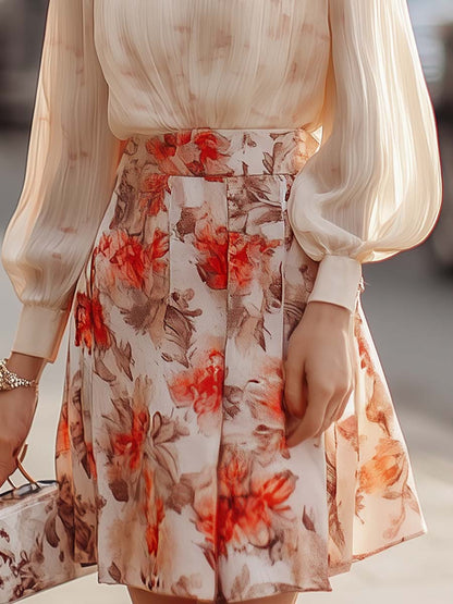 Elise - Bloemenprint Plissé Rok en Blouse Set