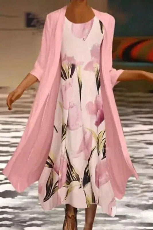 Women's midi dress – relaxed fit – floral print – 3/4 sleeves – breathable material