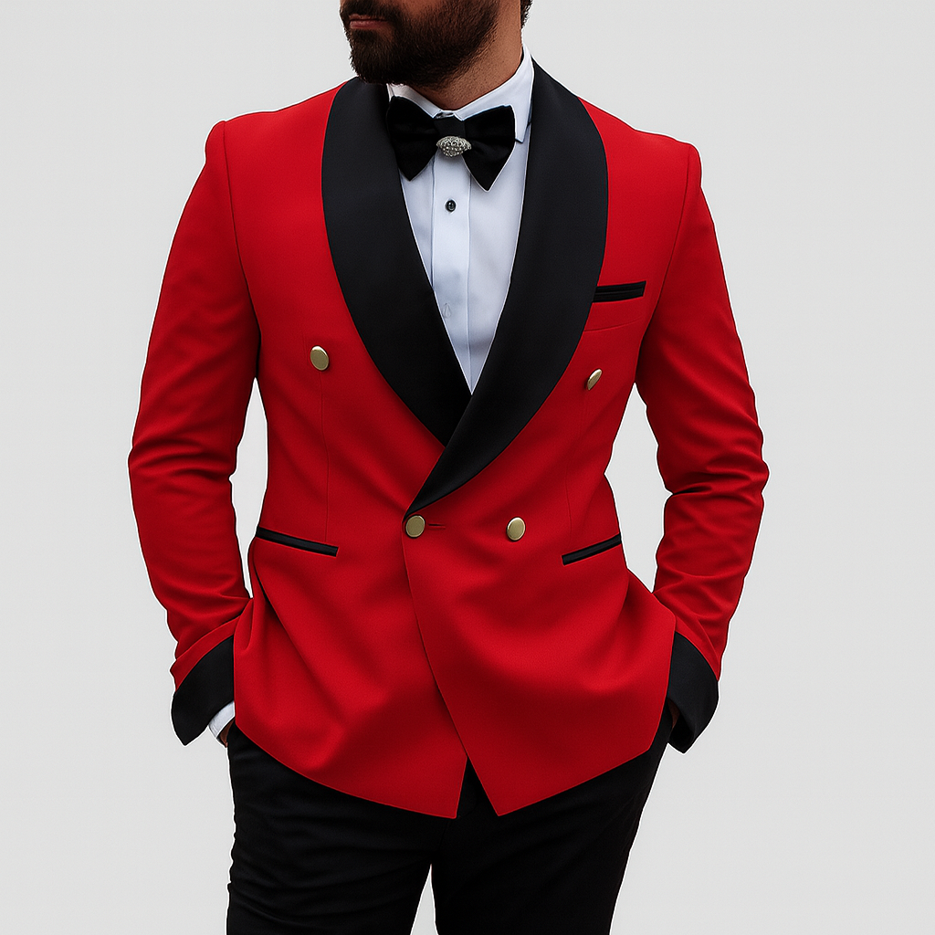 Men’s Formal 2-Piece Suit – Tailored Fit – Double-Breasted Jacket & Trousers – Shawl Lapel