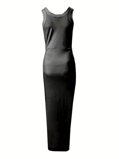 Dame Kjole - Ærmeløs Bodycon - Slids & Rynkedetaljer - Elegant & Let