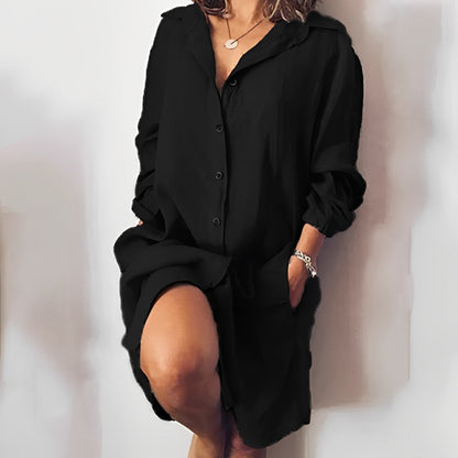 Women's Blouse – Relaxed Fit – Light and Breathable – Long Sleeves – Button Closure – Mid-Length