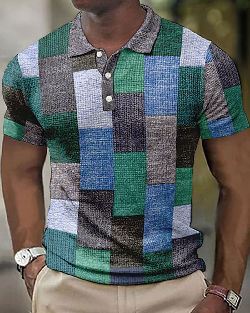 Men's Polo Shirt – Slim Fit – Soft Knit – Patchwork Design – Button Closure Casual