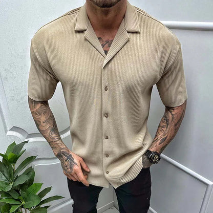 Men's Shirt with Short Sleeves – Regular Fit – Breathable Textured Fabric – Button Closure