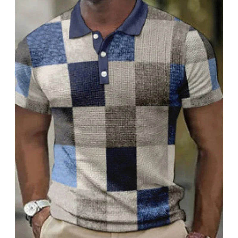Men's Polo Shirt - Breathable Cotton - Regular Fit - Short-Sleeved Geometric Design