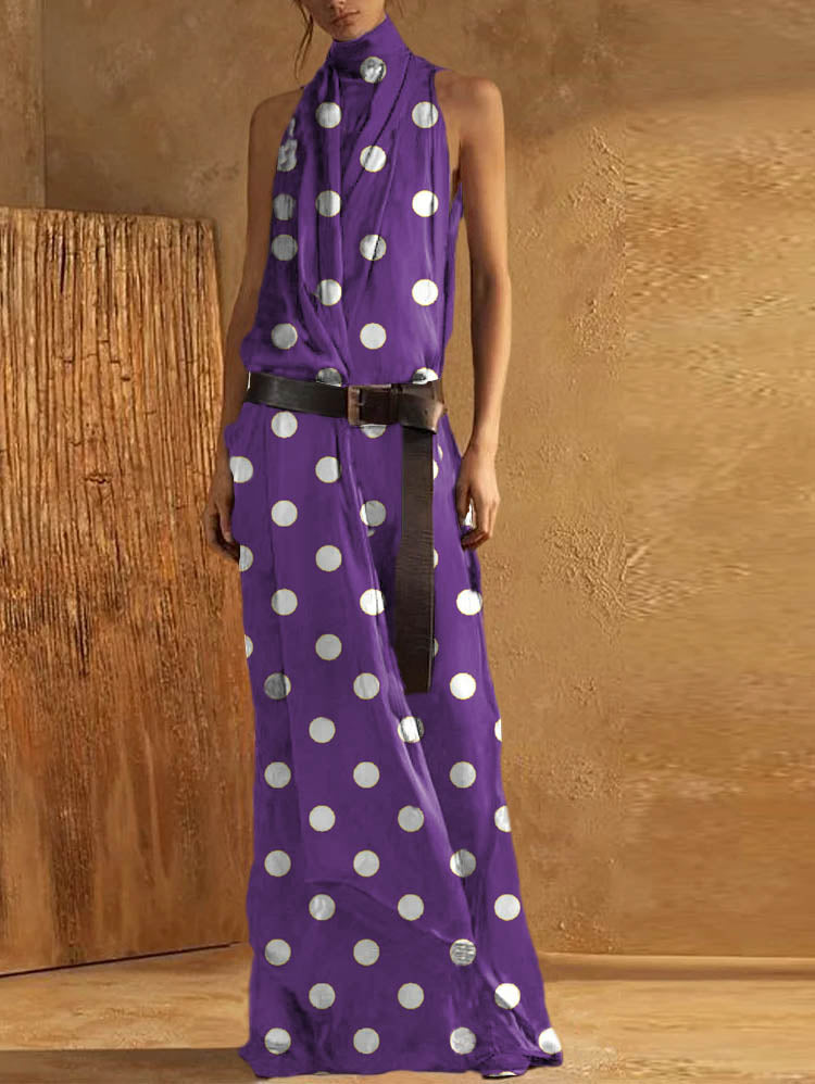 Women's Maxi Dress – Sleeveless – High Neck – Belted Waist – Light and Airy Fit