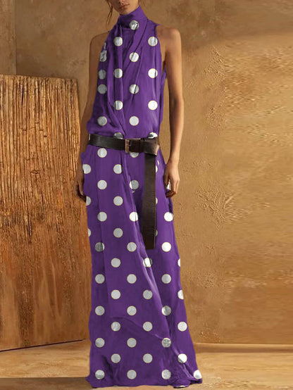 Women's Maxi Dress – Sleeveless – High Neck – Belted Waist – Light and Airy Fit
