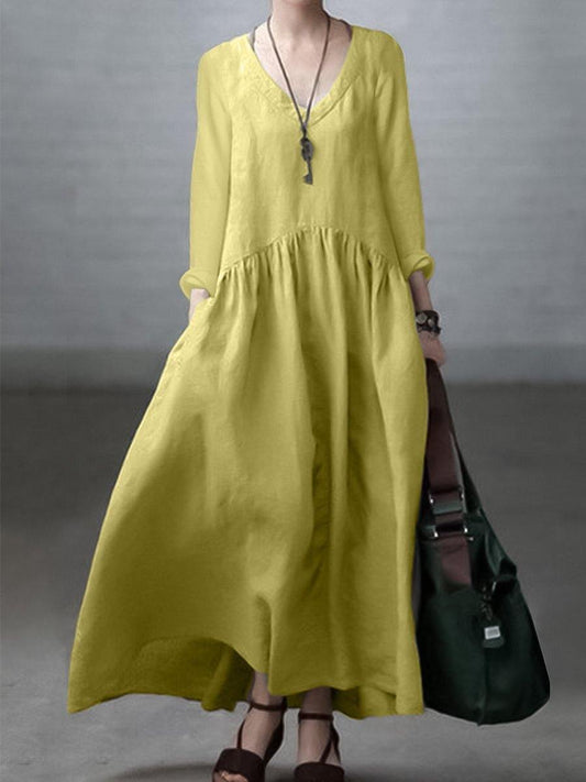 Dress for Women – Maxi – Relaxed Fit – V-Neck – Long Sleeves – Pockets