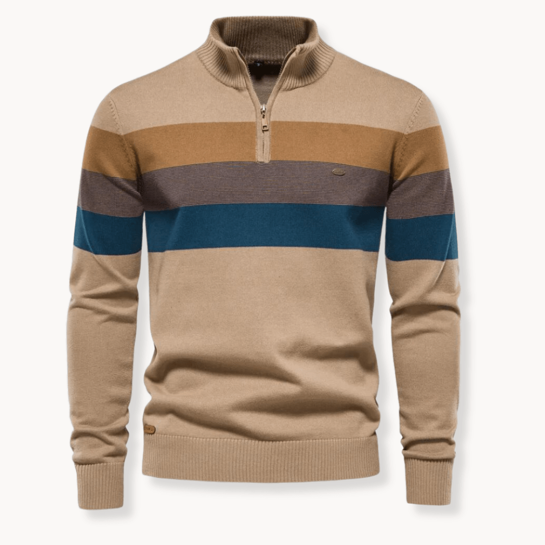Arthur Striped Quarter-Zip Sweater | Ribbed Cuffs Hip-Length Sweater