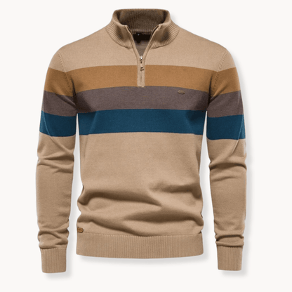 Arthur Striped Quarter-Zip Sweater | Ribbed Cuffs Hip-Length Sweater
