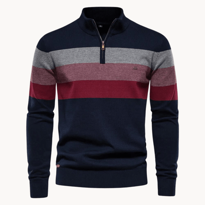Arthur Striped Quarter-Zip Sweater | Ribbed Cuffs Hip-Length Sweater