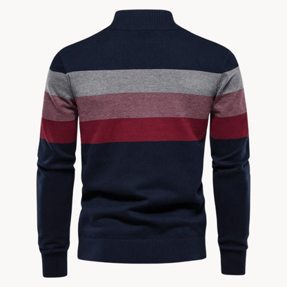 Arthur Striped Quarter-Zip Sweater | Ribbed Cuffs Hip-Length Sweater