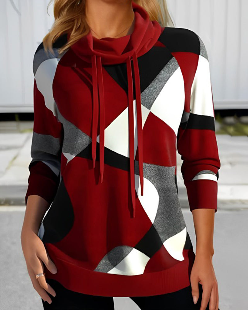 Women's Hoodie – Relaxed Fit – Soft Knit – Long Sleeves – Geometric Pattern