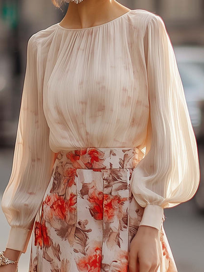 Elise - Bloemenprint Plissé Rok en Blouse Set
