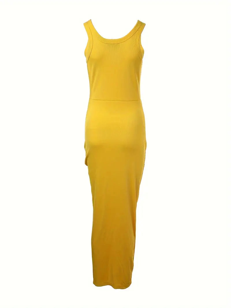 Dame Kjole - Ærmeløs Bodycon - Slids & Rynkedetaljer - Elegant & Let
