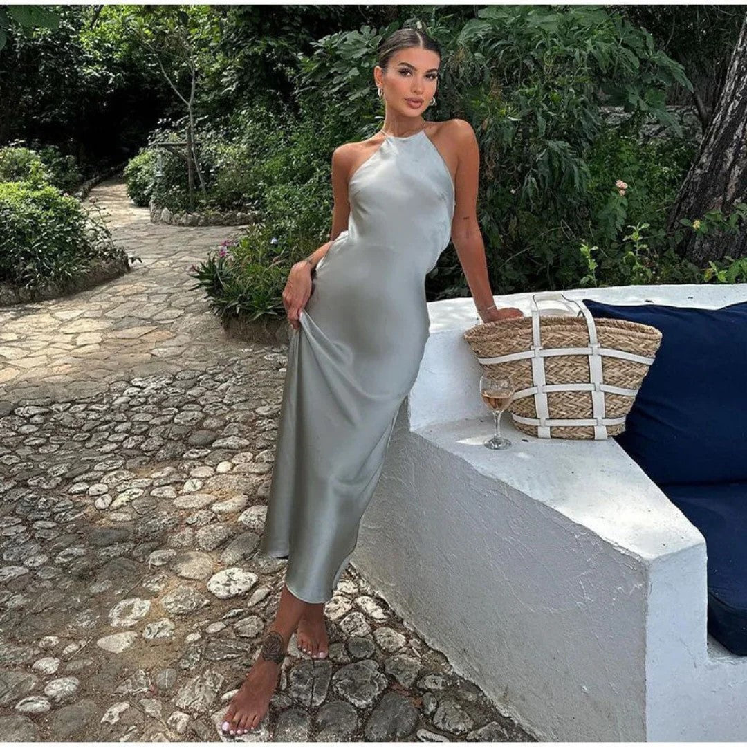 Dress for Women – Halterneck – Slim Fit – Satin – Ankle-Length for Party Use