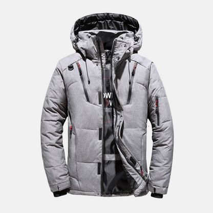 Men’s Down Jacket - Puffer Insulated - Hooded with Multiple Zippered Pockets - Relaxed Fit