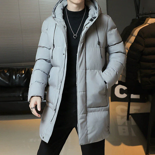 Men’s Puffer Jacket - Woven Synthetic - Hooded - Quilted - Long Length