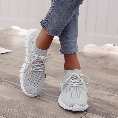 Women's Sneakers - Breathable Mesh - Shock-Absorbing Sole - Lace-Up Closure - Comfortable Fit