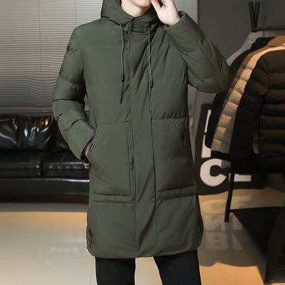 Men’s Puffer Jacket - Woven Synthetic - Hooded - Quilted - Long Length