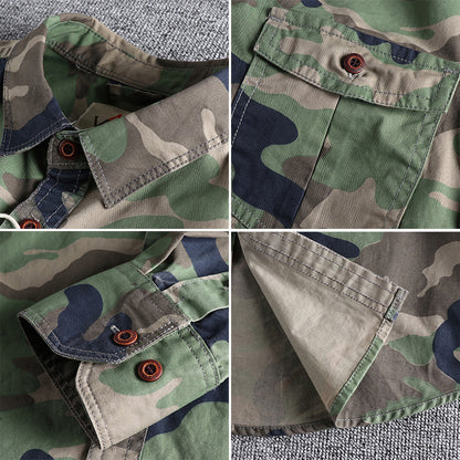 Herre Jakke - Letvægts Bomuld - Afslappet Pasform - Camouflage - Knaplukning & Brystlommer