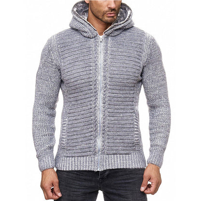 Men's Ribbed Hoodie - Full Zip - Cozy Knit Fabric