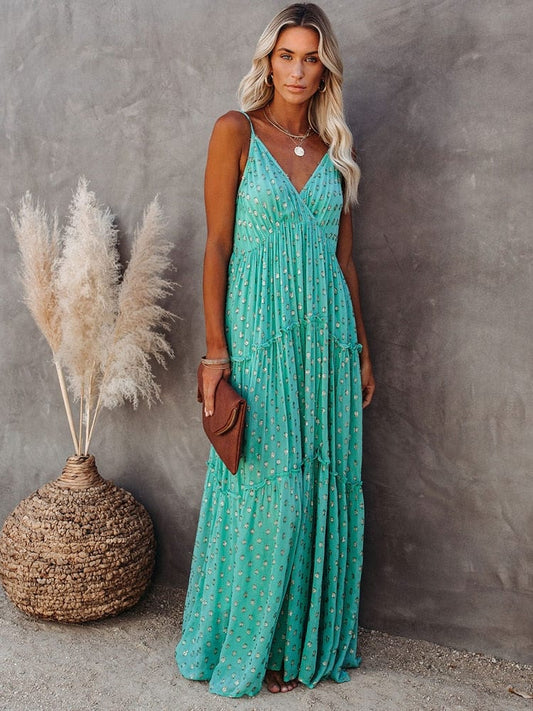 Women's Maxi Dress – Relaxed Fit – V-Neck – Spaghetti Straps – Light and Airy