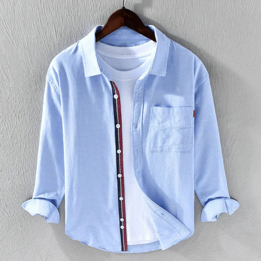 Men's Shirt with Long Sleeves – Regular Fit – Button Closure – Pocket and Contrast Detail