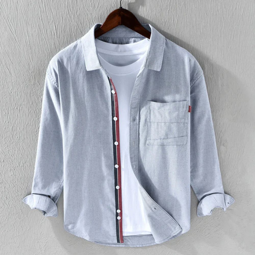 Men's Shirt with Long Sleeves – Regular Fit – Button Closure – Pocket and Contrast Detail