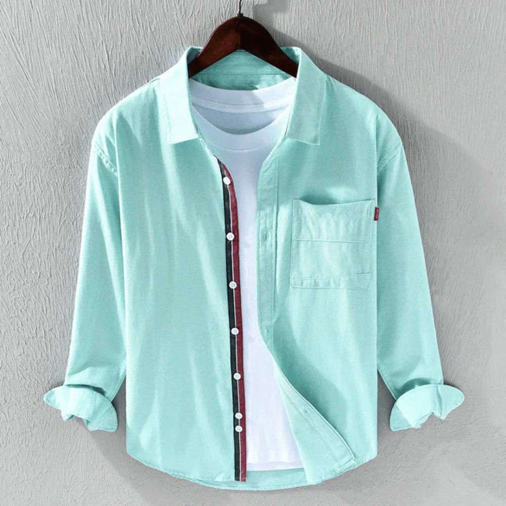 Men's Shirt with Long Sleeves – Regular Fit – Button Closure – Pocket and Contrast Detail