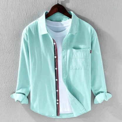 Men's Shirt with Long Sleeves – Regular Fit – Button Closure – Pocket and Contrast Detail