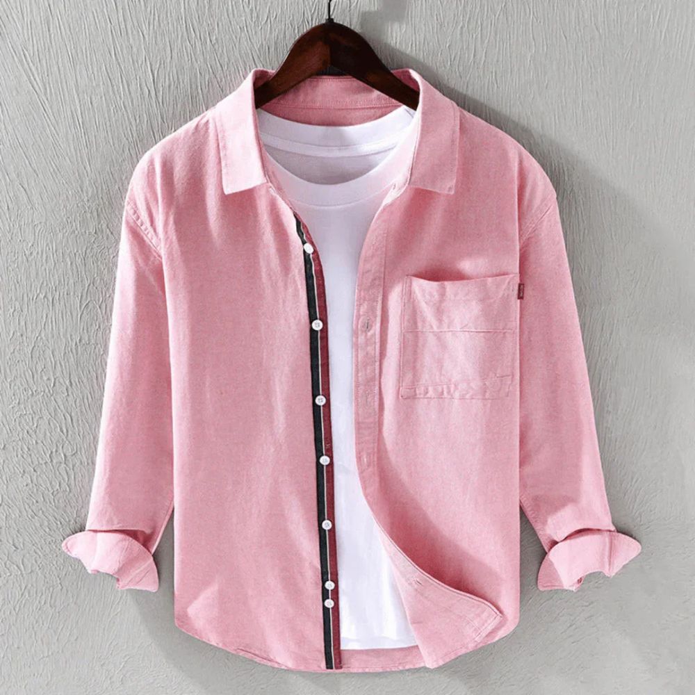 Men's Shirt with Long Sleeves – Regular Fit – Button Closure – Pocket and Contrast Detail