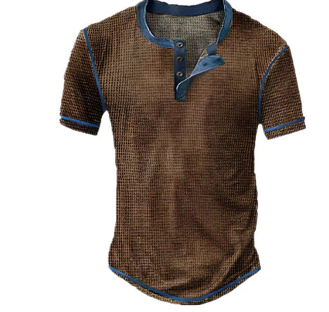 Men's T-shirt – Henley Style – Soft Knit – Regular Fit – Short Sleeve – Vintage Look