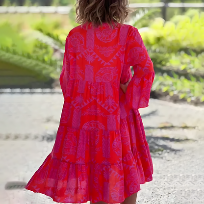 Women's Midi Dress – V-Neck – Relaxed Fit – Breathable Lightweight Design – 3/4 Sleeves