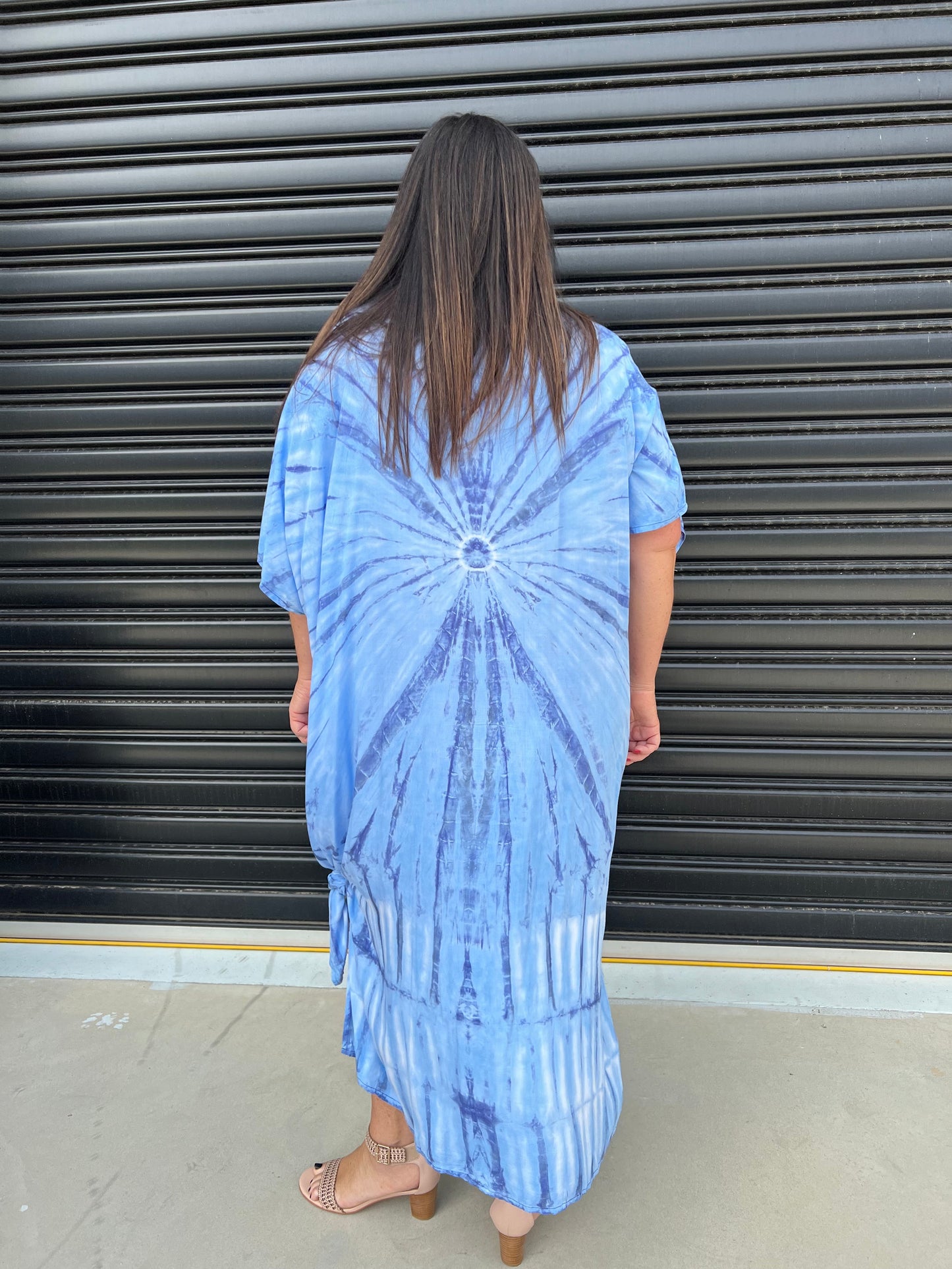 Women's Caftan Dress - Loose Fit - Short Sleeves - Soft and Light - Drawstring Neckline