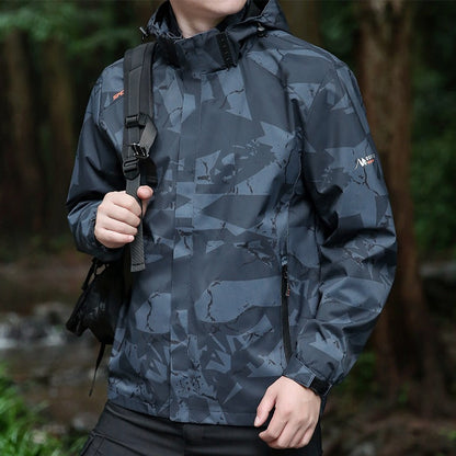Men’s Jacket - Technical Fabric - Hip Length - Stand-Up Collar With Hood