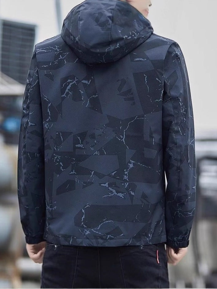 Men’s Jacket - Technical Fabric - Hip Length - Stand-Up Collar With Hood
